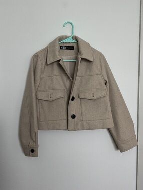 ZARA Beige Cropped Wool-Blend Jacket, Size small